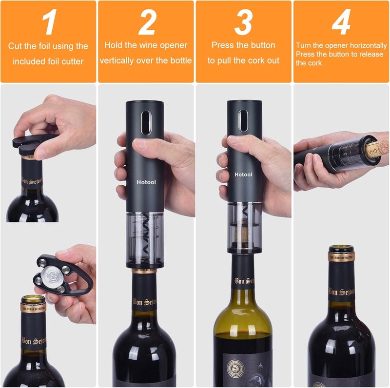 HOWTOOL Electric Wine Opener Gift Set -USB Rechargeable Wine Bottle Opener with Foil Cutter, Wine Aerator, Wine Stoppers -Automatic Corkscrew Wine Opener for Easy Cork Removal - Image 2